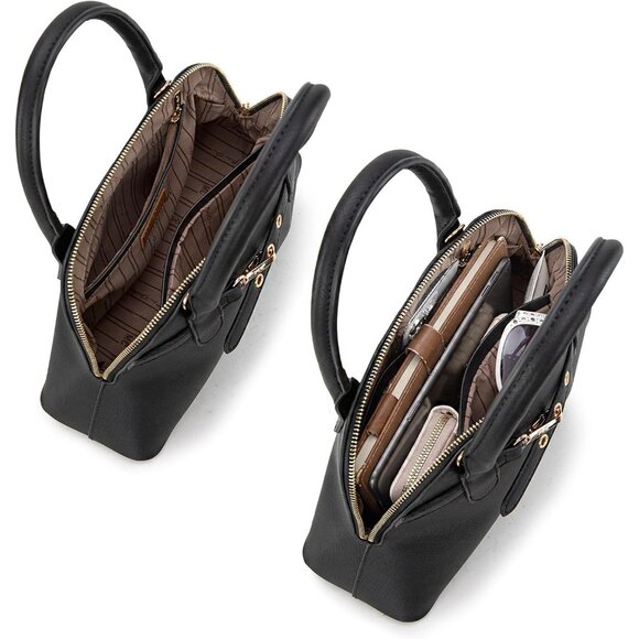 ⚡ Women's Black Shoulder Strap Belted Top Handle Designer Crossbody Satchel Bag - Picture 7 of 8